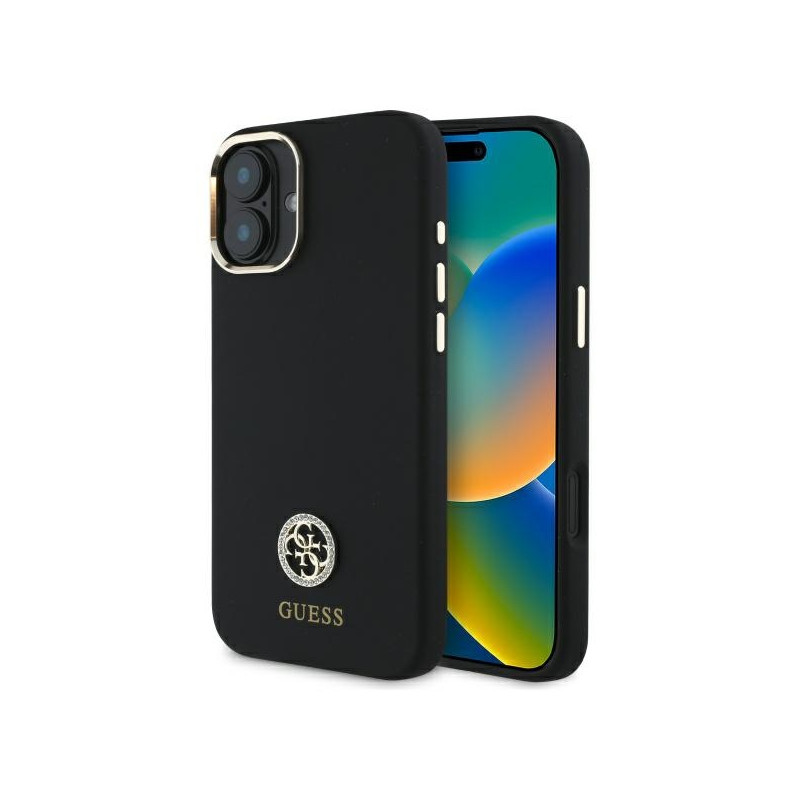 Kryt Guess Silicone Logo Strass 4G pro iPhone 16 - černý