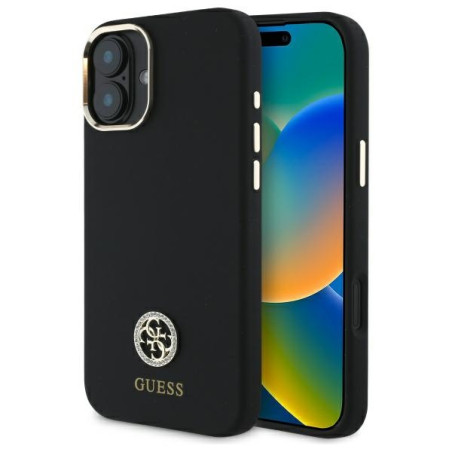 Kryt Guess Silicone Logo Strass 4G iPhone 16 - černý