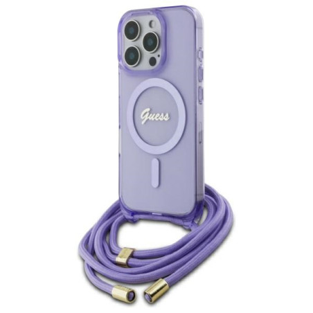 Kryt Guess Crossbody Cord Script MagSafe iPhone 16 Pro - purple