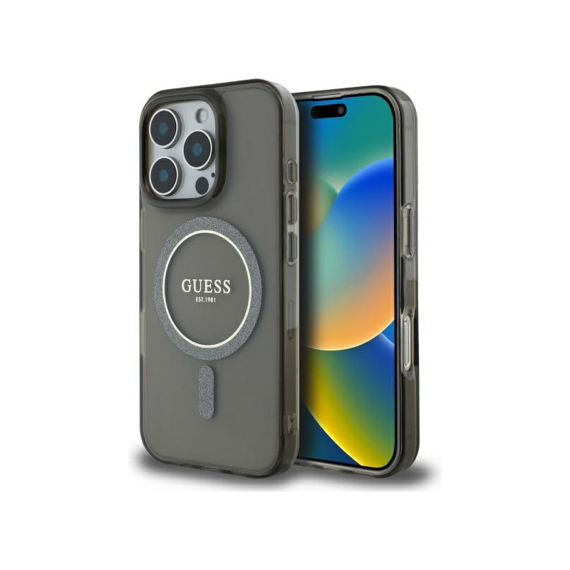 Kryt Guess IML Glitter Circle pro iPhone 16 Pro - černý