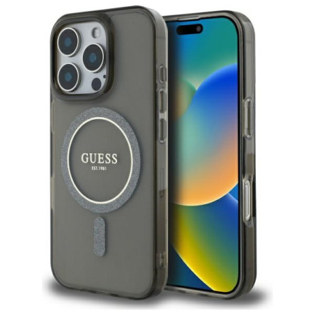 Kryt Guess IML Glitter Circle pro iPhone 16 Pro - černý