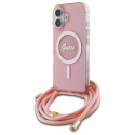 Kryt Guess CROSSBODY CORD SCRIPT pro iPhone 16 - růžová