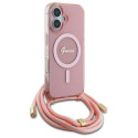 Kryt Guess CROSSBODY CORD SCRIPT pro iPhone 16 - růžová