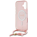 Kryt Guess CROSSBODY CORD SCRIPT pro iPhone 16 - růžová