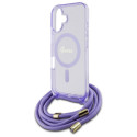 Kryt Guess Crossbody Cord Script MagSafe iPhone 16 - fialová