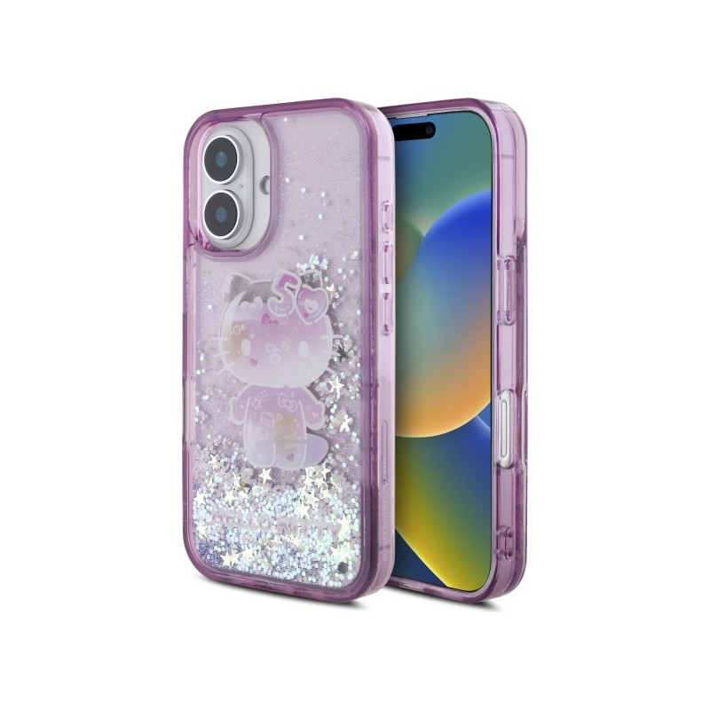 Kryt Hello Kitty LIQUID GLITTER 50TH ANNIVERSARY PARTY pro iPhone 16 - purple