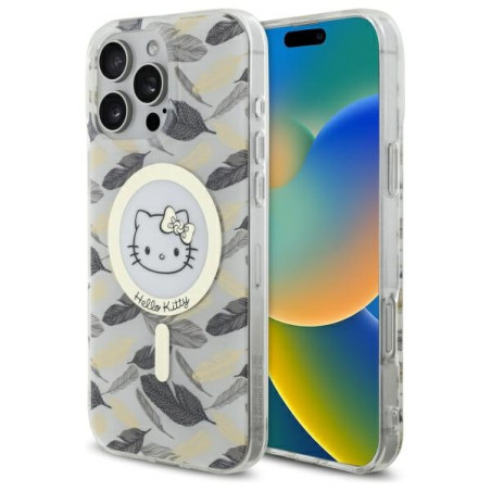 Kryt Hello Kitty IML GOLDEN LEAVES pro iPhone 16 Pro Max - bílý