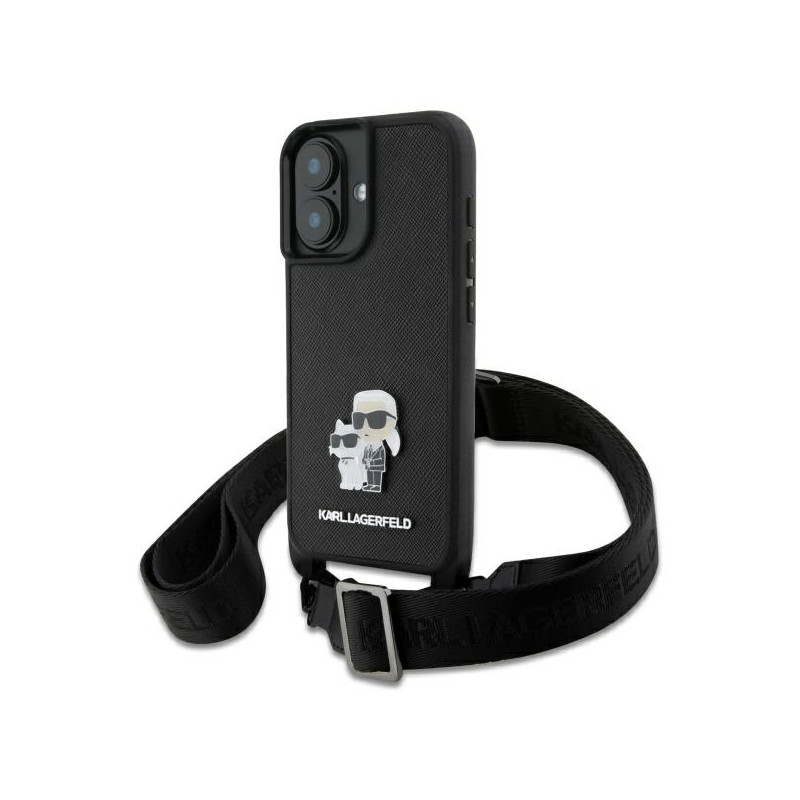 Kryt Karl Lagerfeld SAFFIANO Karl&Choupette pro iPhone 16 - černý