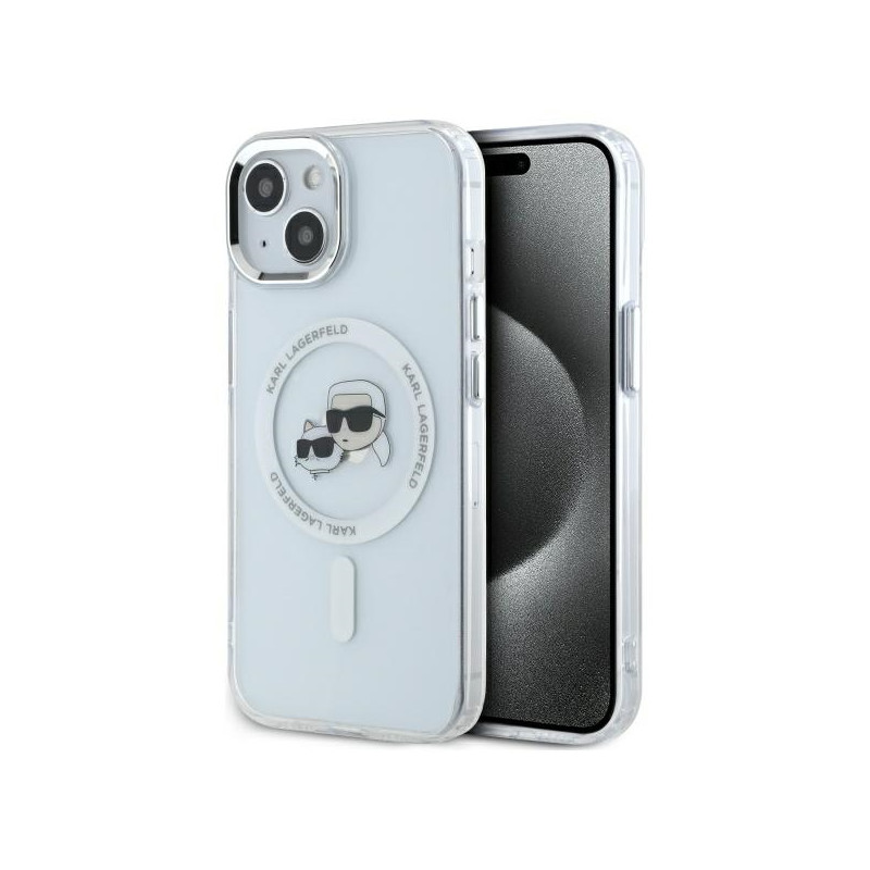 Kryt Karl Lagerfeld IML Metal Karl&Choupette Head pro iPhone 14 - bílá