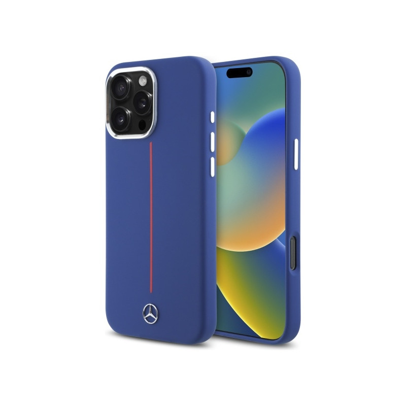 Kryt Mercedes SILICONE RED STRIPE MagSafe pro iPhone 16 Pro Max - navy blue