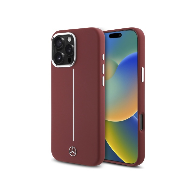Kryt Mercedes Silicone White Stripe pro iPhone 16 Pro Max - červená