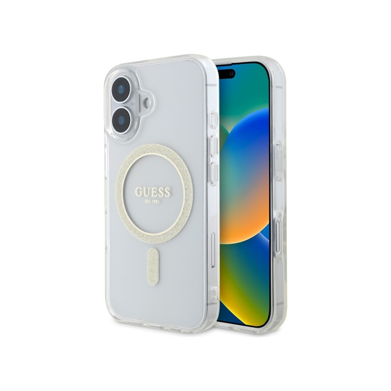 Kryt Guess GUHMP16MHFGERET pro iPhone 16 Plus - transparentní (glitter)
