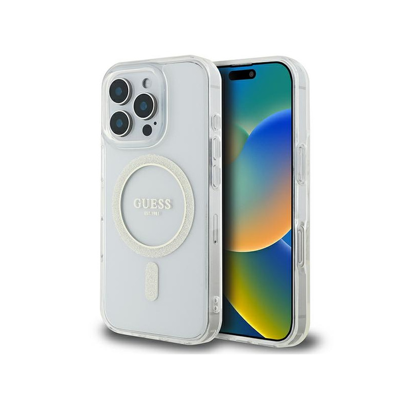 Kryt Guess IML GLITTER Circle MagSafe pro iPhone 16 Pro Max - clear