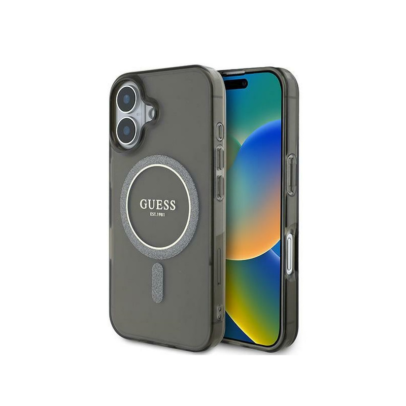 Kryt Guess IML Glitter Circle pro iPhone 16 - black