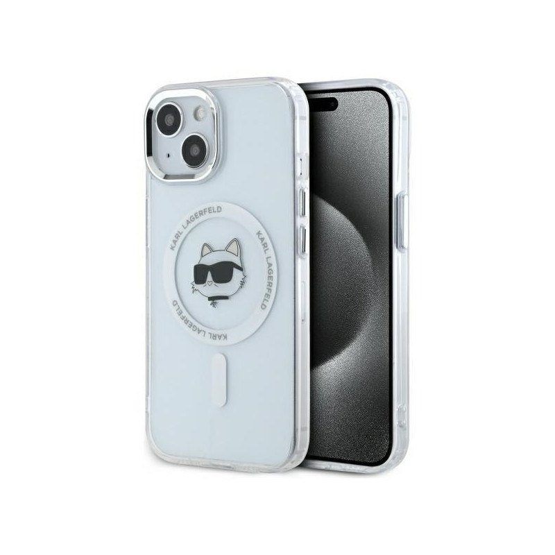 Kryt Karl Lagerfeld IML Metal Choupette pro iPhone 15 Plus - bílá