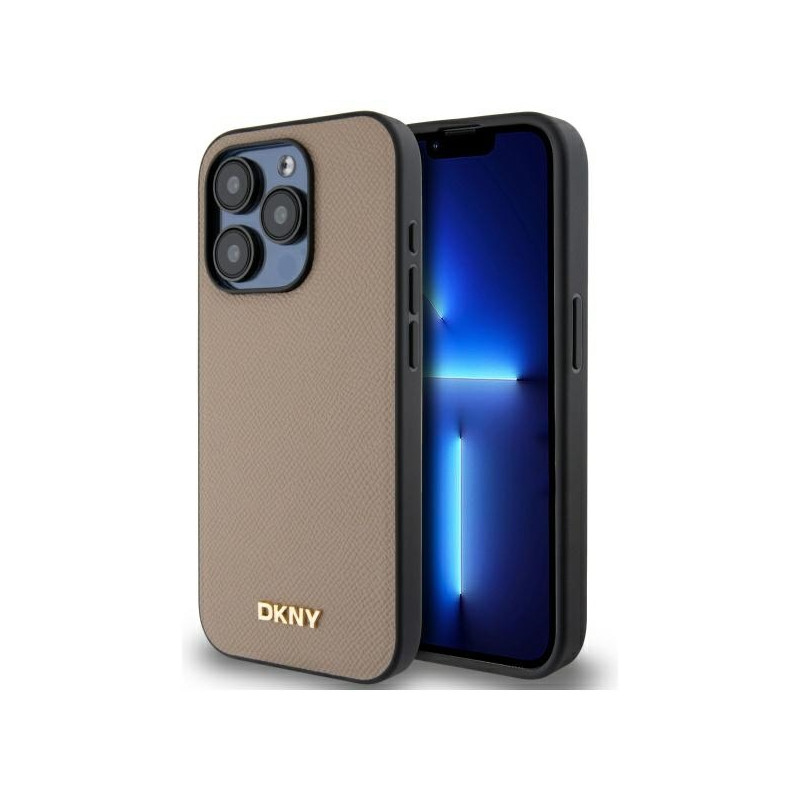 Kryt DKNY Grained Metal LOGO pro iPhone 15 Pro - béžová