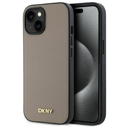 Kryt DKNY Grained Metal MagSafe pro iPhone 15 – béžový