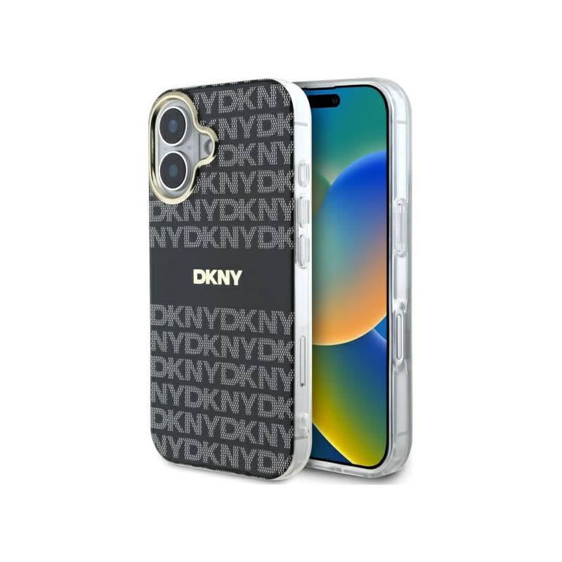 Kryt DKNY REPEAT TEXTURE PATTERN s proužkem pro iPhone 16 - černý