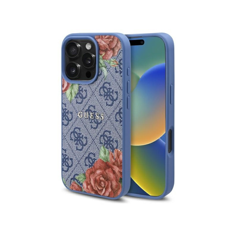 Kryt Guess 4G Flowers PRINT pro iPhone 16 Pro - modrý