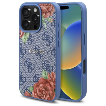 Kryt Guess 4G Flowers PRINT iPhone 16 Pro - modrý