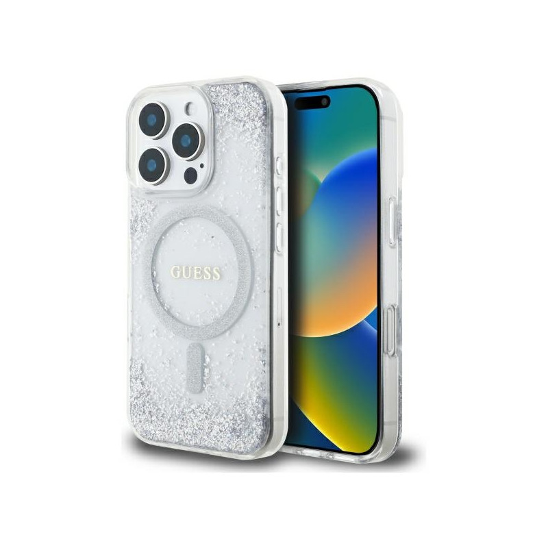 Kryt Guess Resin Gradient Glitter pro iPhone 16 Pro - stříbrná