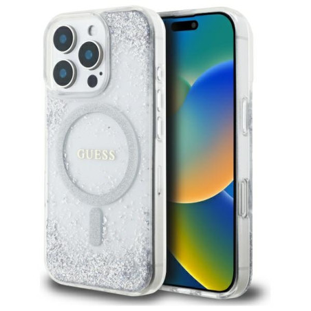 Kryt Guess Resin Gradient Glitter MagSafe iPhone 16 Pro - stříbrná