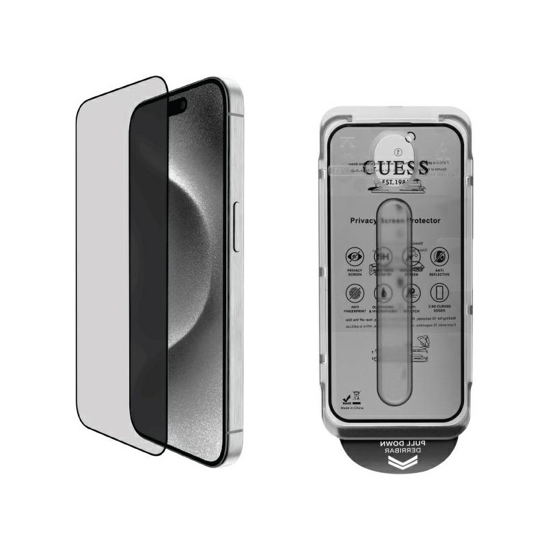 Ochranné sklo Guess Screen Protector Privacy 2.5D Outline pro iPhone 16 - transparentní