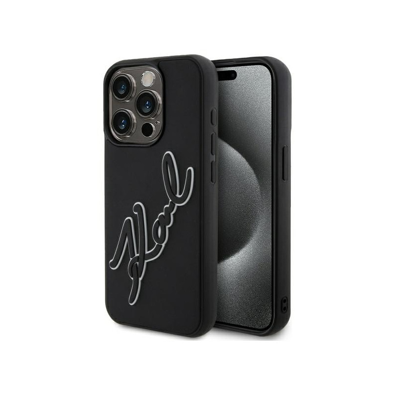 Kryt Karl Lagerfeld 3D RUBBER SIGNATURE pro iPhone 15 Pro - černý