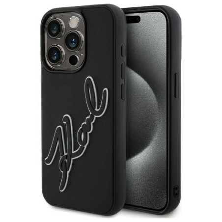 Kryt Karl Lagerfeld 3D Rubber Signature iPhone 15 Pro - černý