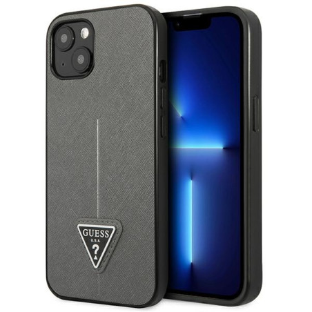 Kryt Guess SAFFIANO TRIANGLE LOGO pro iPhone 13/14/15 6.1" - stříbrn