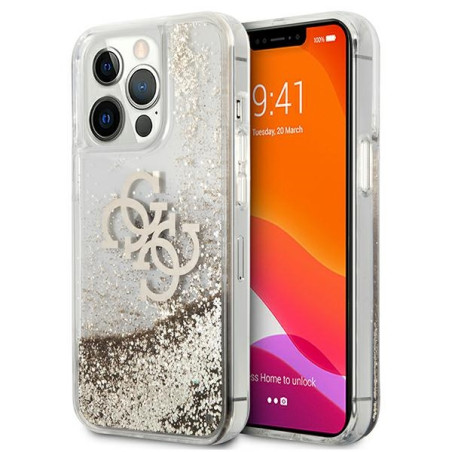 Kryt Guess 4G BIG LIQUID GLITTER pro iPhone 13 Pro Max - zlatá