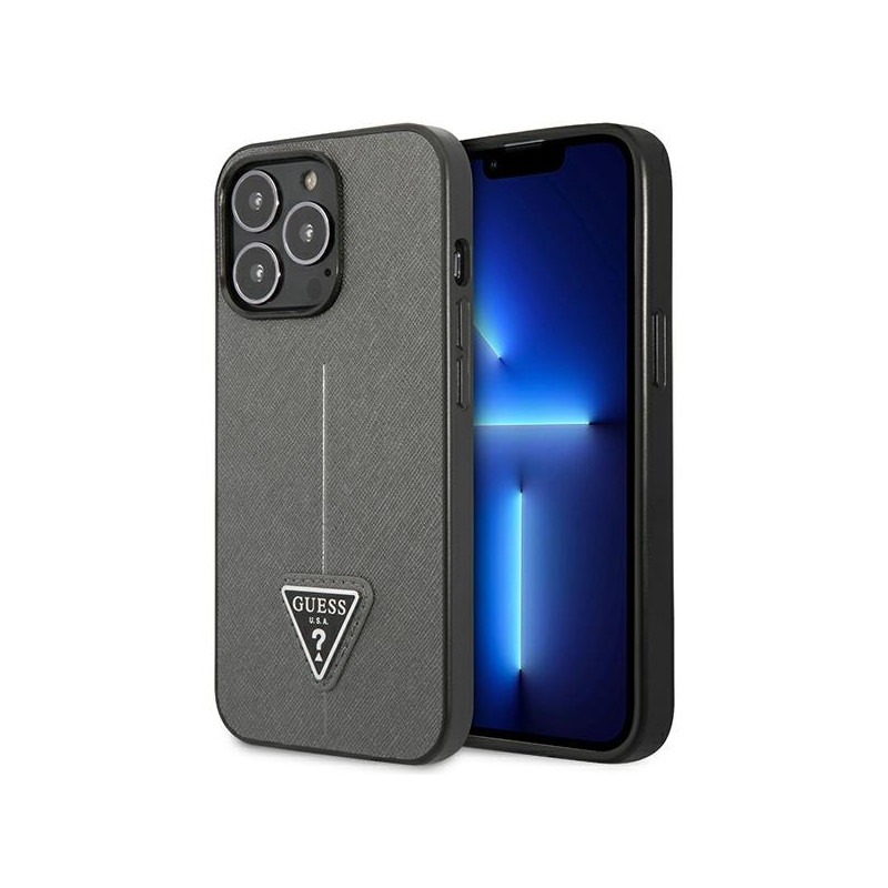 Kryt Guess SAFFIANO TRIANGLE LOGO pro iPhone 13 Pro Max - stříbrná