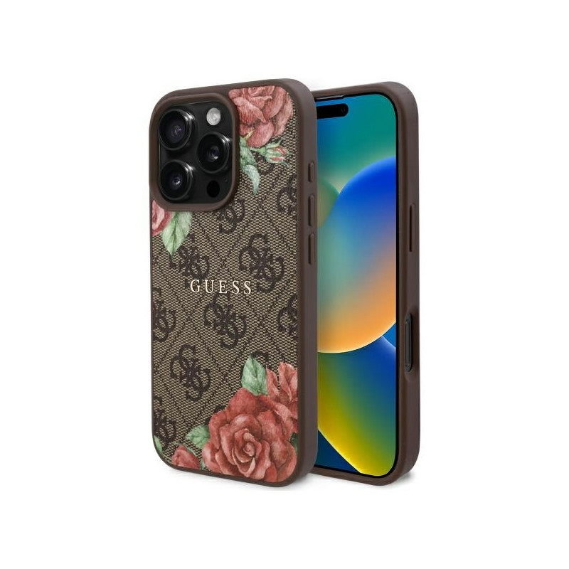 Kryt Guess GUHMP16LP4ROPEMCW pro iPhone 16 Pro - hnědá/vzor květin s MagSafe