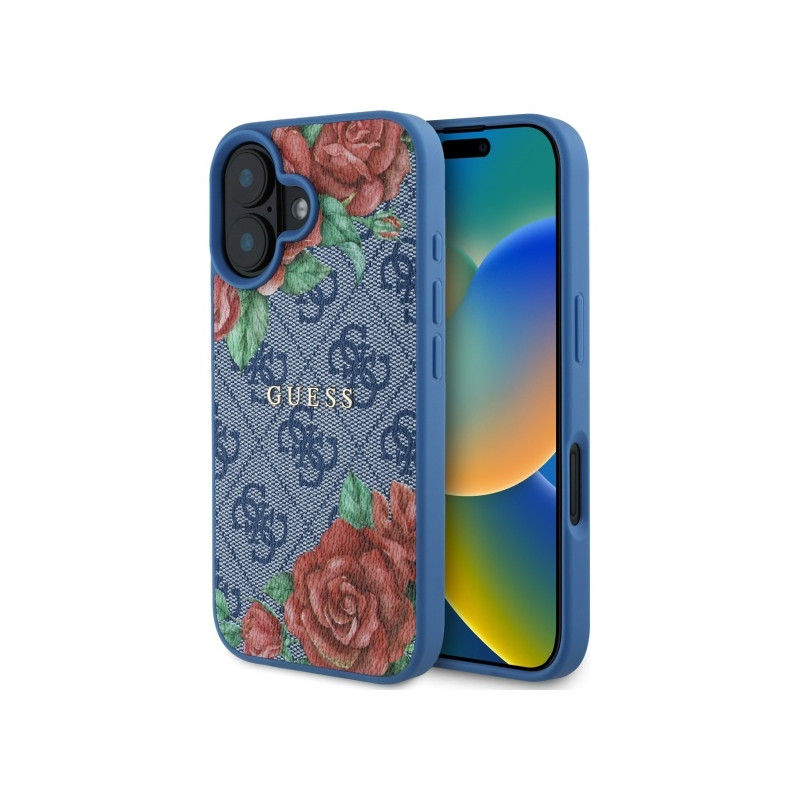 Kryt Guess GUHMP16SP4ROPEMCB pro iPhone 16 - blue/blue hardcase 4G Flowers Print MagSafe