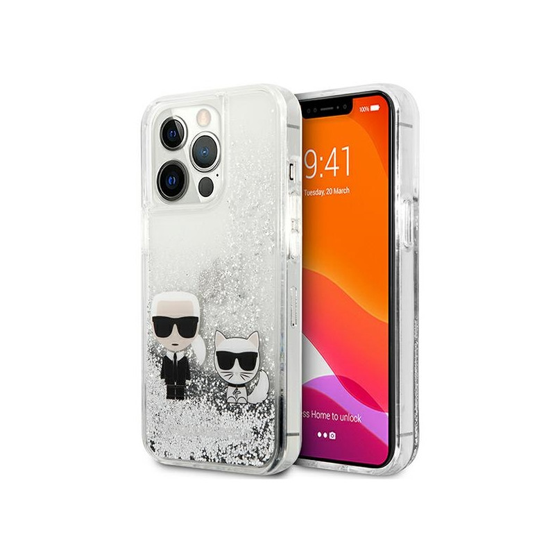 Kryt Karl Lagerfeld LIQUID GLITTER pro iPhone 13 Pro - stříbrná