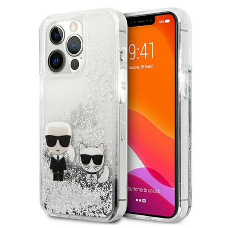 Kryt Karl Lagerfeld LIQUID GLITTER iPhone 13 Pro stříbrná