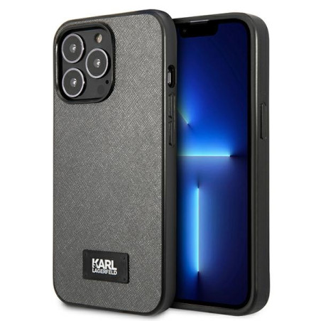 Kryt Karl Lagerfeld SAFFIANO PLAQUE iPhone 13 Pro - stříbrná