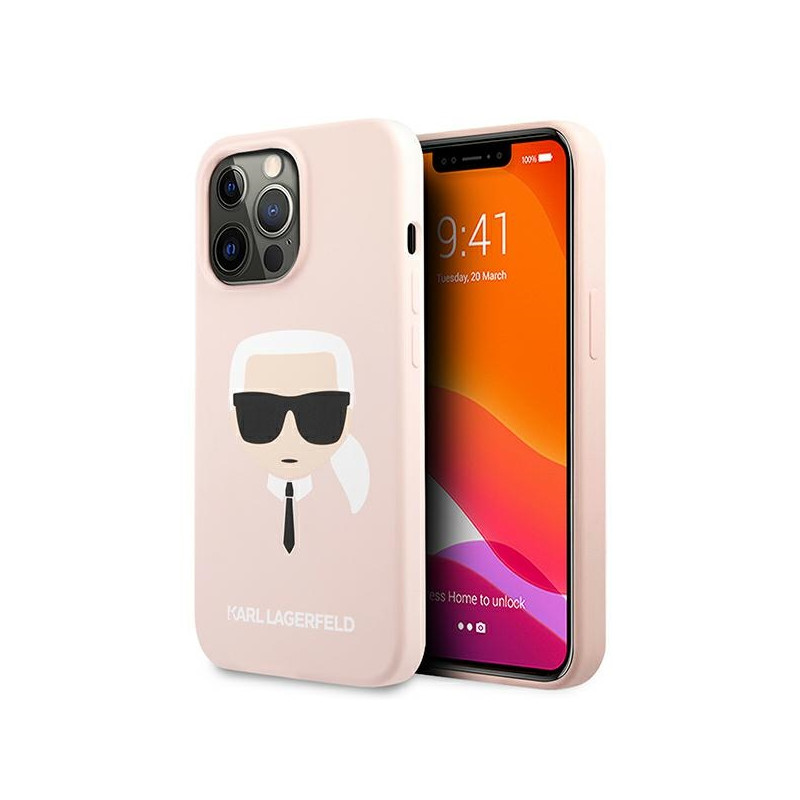 Kryt Karl Lagerfeld SILICONE KARL'S HEAD pro iPhone 13 Pro - světle růžový