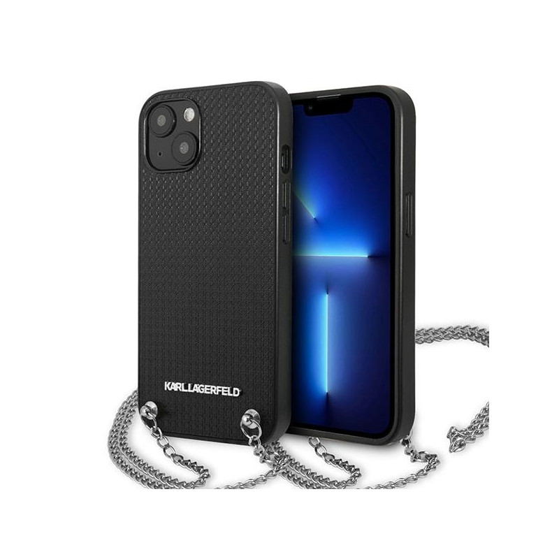 Kryt Karl Lagerfeld LEATHER TEXTURED AND CHAIN pro iPhone 13 / 14 / 15 6.1" - černý