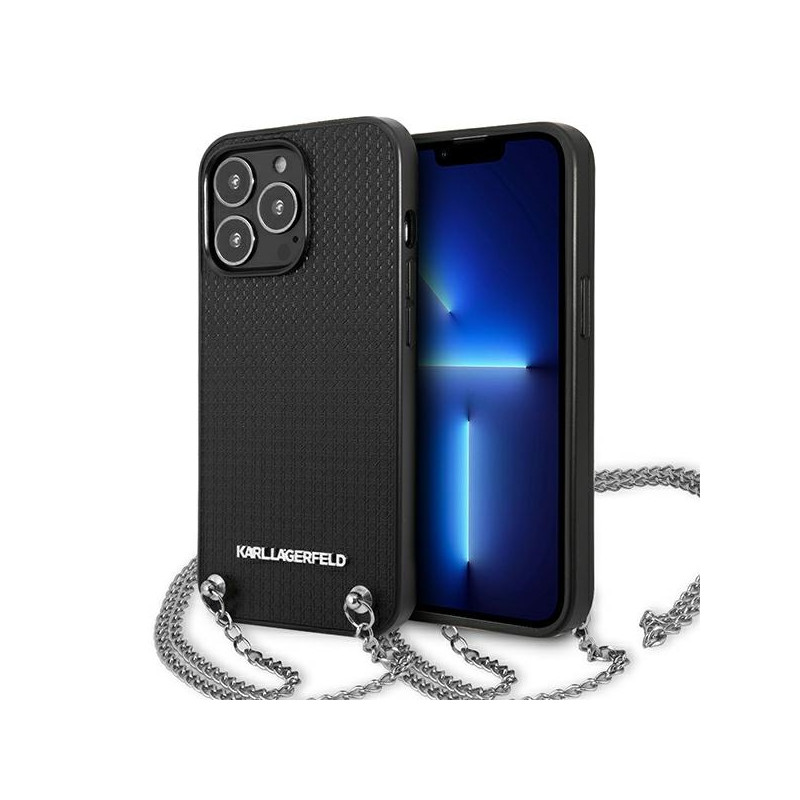 Kryt Karl Lagerfeld Leather Textured and Chain pro iPhone 13 Pro Max - černý