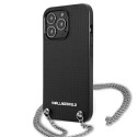 Kryt Karl Lagerfeld Leather Textured and Chain iPhone 13 Pro Max čern