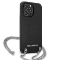 Kryt Karl Lagerfeld Leather Textured and Chain iPhone 13 Pro Max čern