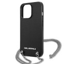 Kryt Karl Lagerfeld Leather Textured and Chain iPhone 13 Pro Max čern