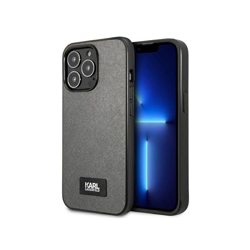 Kryt Karl Lagerfeld SAFFIANO PLAQUE pro iPhone 13 Pro Max - stříbrná