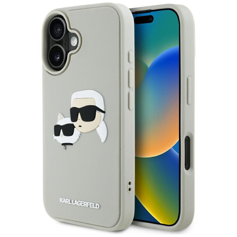 Kryt Karl Lagerfeld HC 3D Rubber Double Heads pro iPhone 16 - beige