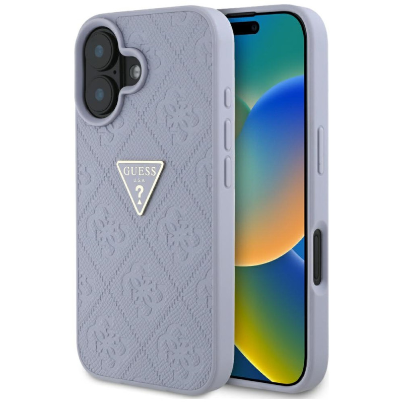 Kryt Guess HOT STAMP 4G Pattern Triangle Metal pro iPhone 16 - fialová