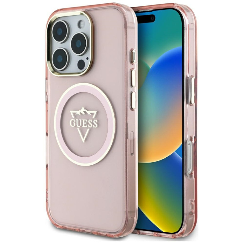 Kryt Guess IML METAL MOUNTAIN Logo pro iPhone 16 Pro Max - růžový