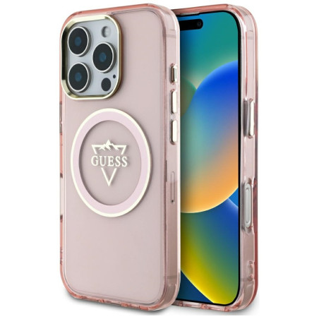 Kryt Guess IML METAL MOUNTAIN pro iPhone 16 Pro Max - růžový