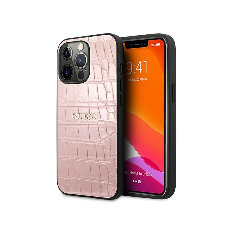 Kryt Guess CROCO Strap Collection pro iPhone 13 Pro / 13 - růžový