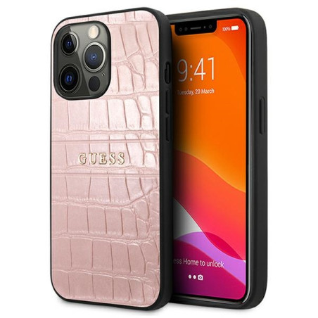 Kryt Guess CROCO Strap Collection iPhone 13 Pro - růžový